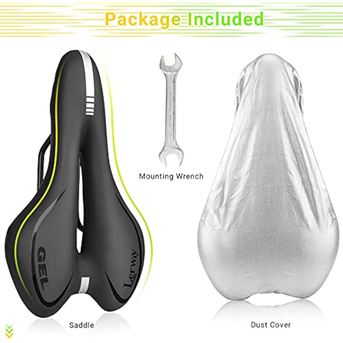 LERWAY Mountain Bike Saddle,Comfortable Bike Seat,Gel Bicycle Saddle,Waterproof Black Memory Sponge Cycling Seat,Breathable PU Leather Cycling Saddle