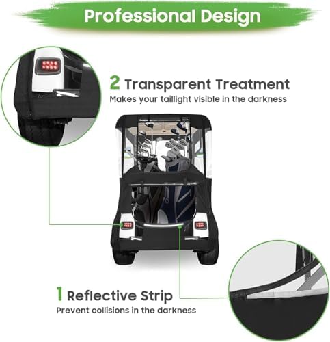 10L0L Golf Cart Deluxe Driving Enclosure 2 Passenger Fits EZGO TXT & RXV Golf Cart Only, Heavy Duty 600D Waterproof Portable Drivable Golf Cart Storage Cover Enclosure - Black