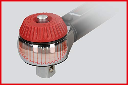 KS Tools Ergotorque® Precision 516.1402 Torque Wrench 1/4 Inch I 1-5 Nm I ± 3% Trigger Accuracy I Ratchet Torque Wrench Car Rotary Knob with Square Drive, Black/Red