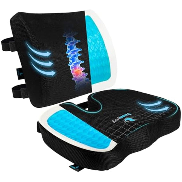 Famjoy Premium Gel Memory Foam Seat & Back Cushion – Lumbar & Coccyx Support for Office, Car & Gaming Chair – Ultimate Comfort & Posture Relief