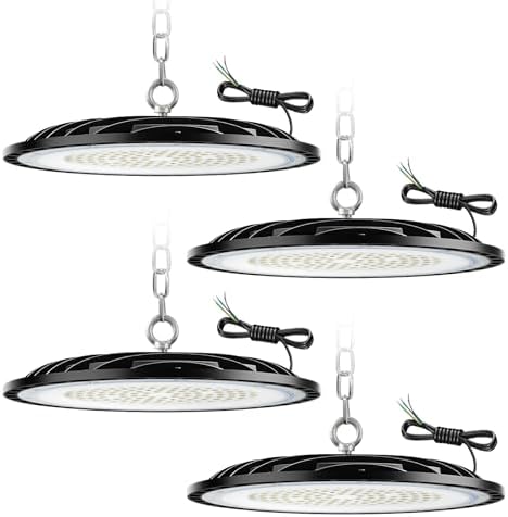 ZXICH 100W UFO LED High Bay Light,10000LM Industrial UFO Lamp, 6000K-6500K Daylight White LED Warehouse Lighting, IP65 Waterproof Commercial Bay Lighting Shop Area Workshop Garage (4 Pack, 100W)