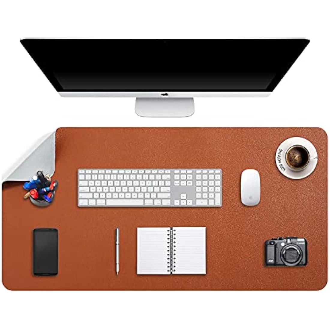 DOBAOJIA Desk Pad XX-Large, Desk Mat, Desk Blotter, Laptop Pad, Extended Mouse Mat, Mouse Pad XXL, Writing Pad for Office/Home, Dual-Side Use PU Leather Waterproof 35.4" X 16.9"(Brown/Grey)