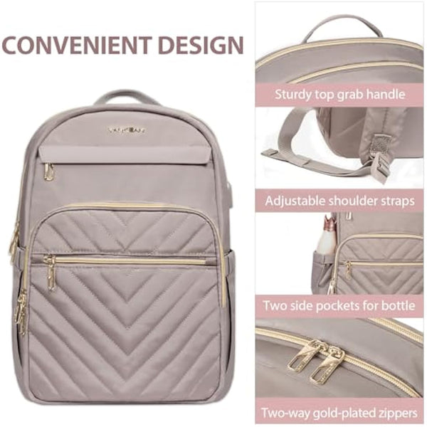 VANKEAN 15.6 Inch Laptop Backpack for Women Work Laptop Bag Fashion with USB Port, Waterproof Purse Backpacks Teacher Nurse Stylish Travel Bags Casual Daypacks for College, Business, Pink