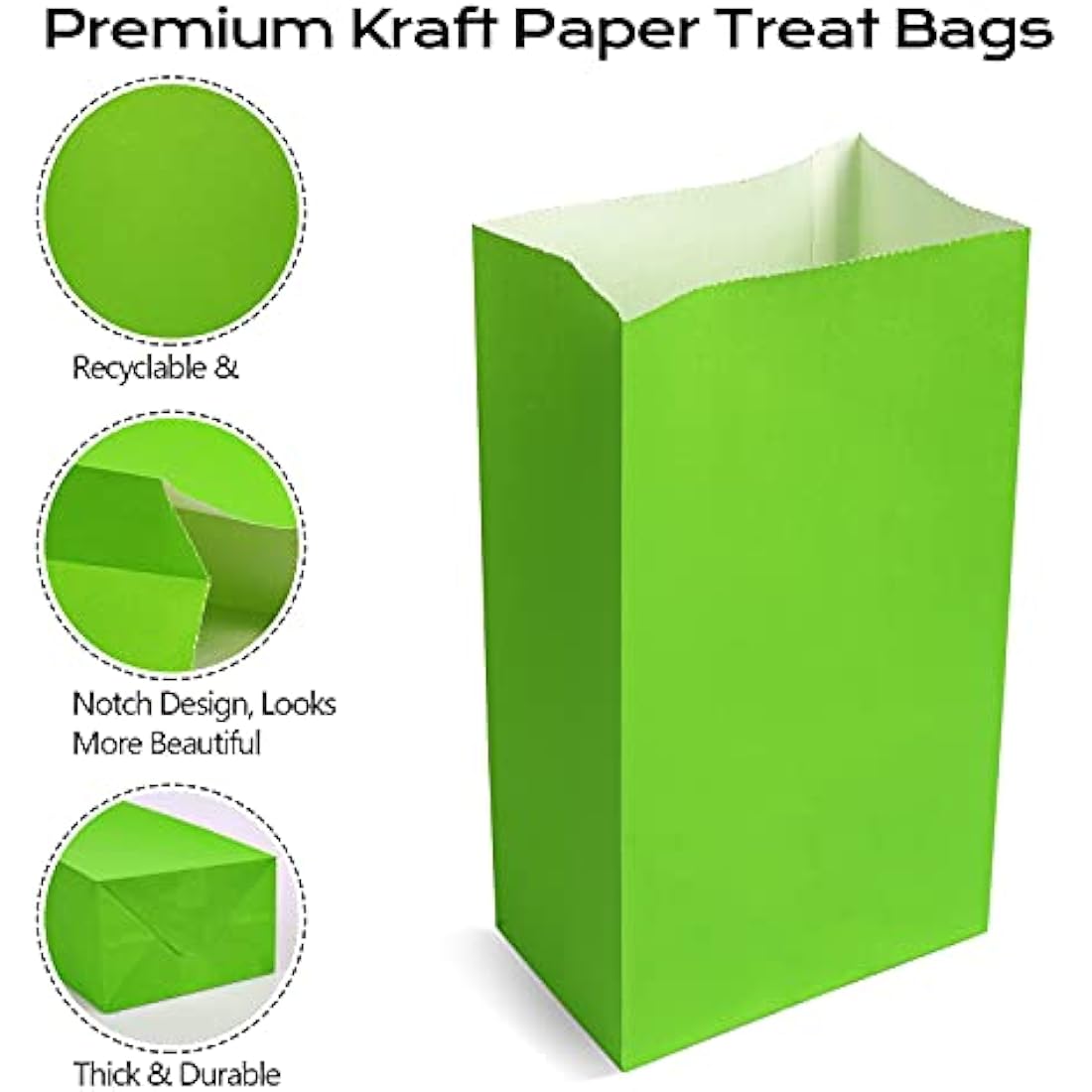 50 PCS Paper Party Bags for Kids, TOOELMON Multi-Color Kraft Paper Gift Bags Candy Goodie Treat Bags with 60 PCS Stickers for Halloween, Christmas, Birthday, Wedding Parties (130 * 80 * 240mm)