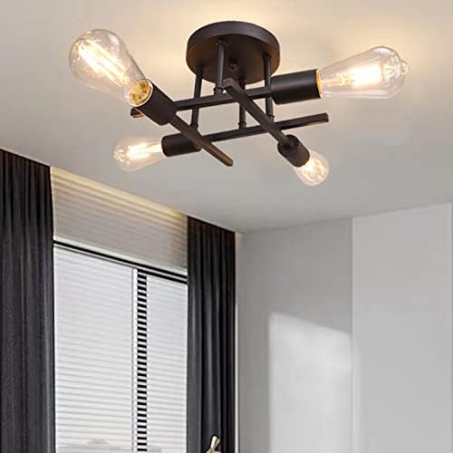 Hudi Fyier Modern Chandelier - 4 Light Industrial Vintage Style Ceiling Light for Bedroom, Kitchen, Dining Room, Loft, Office