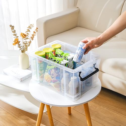 Cetomo 25L*3 Storage Boxes, Stackable Storage Box with Lids, Heavy-Duty Lidded Container with Reinforced Corners, Vertical Sides and Clip Closure,