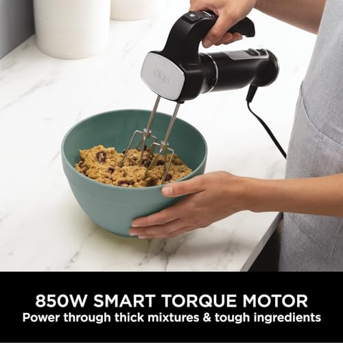 Ninja Foodi 3-in-1 Hand Blender, Hand Mixer & Chopper, Food Processor with 3 Attachments, 850W Powerbase, Immersion Blender, 5 Mixing Speeds, 2 Blending Speeds, 1.5m Cord, Black CI100UK