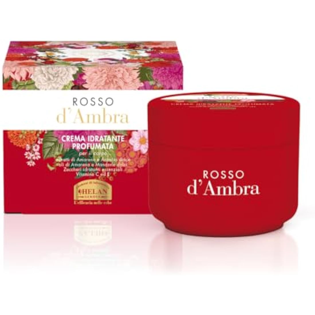 Helan, Amber Red - Moisturizing Body Cream Dry Skin with Sweet Almond Oil Vitamin C and Vitamin E Antioxidant, Natural Origin Scented Body Cream Nourishing Moisturizing Body Cream 200 ml
