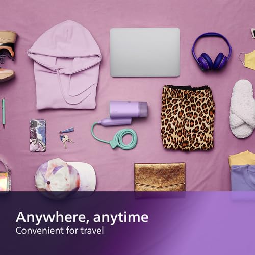 Philips 3000 Series Handheld Steamer, 1000W, 20 g/min Steam, Kills Germs, Detachable 100ml Water Tank, Compact + Foldable, Plastic Plate, Blue (STH3000/26)