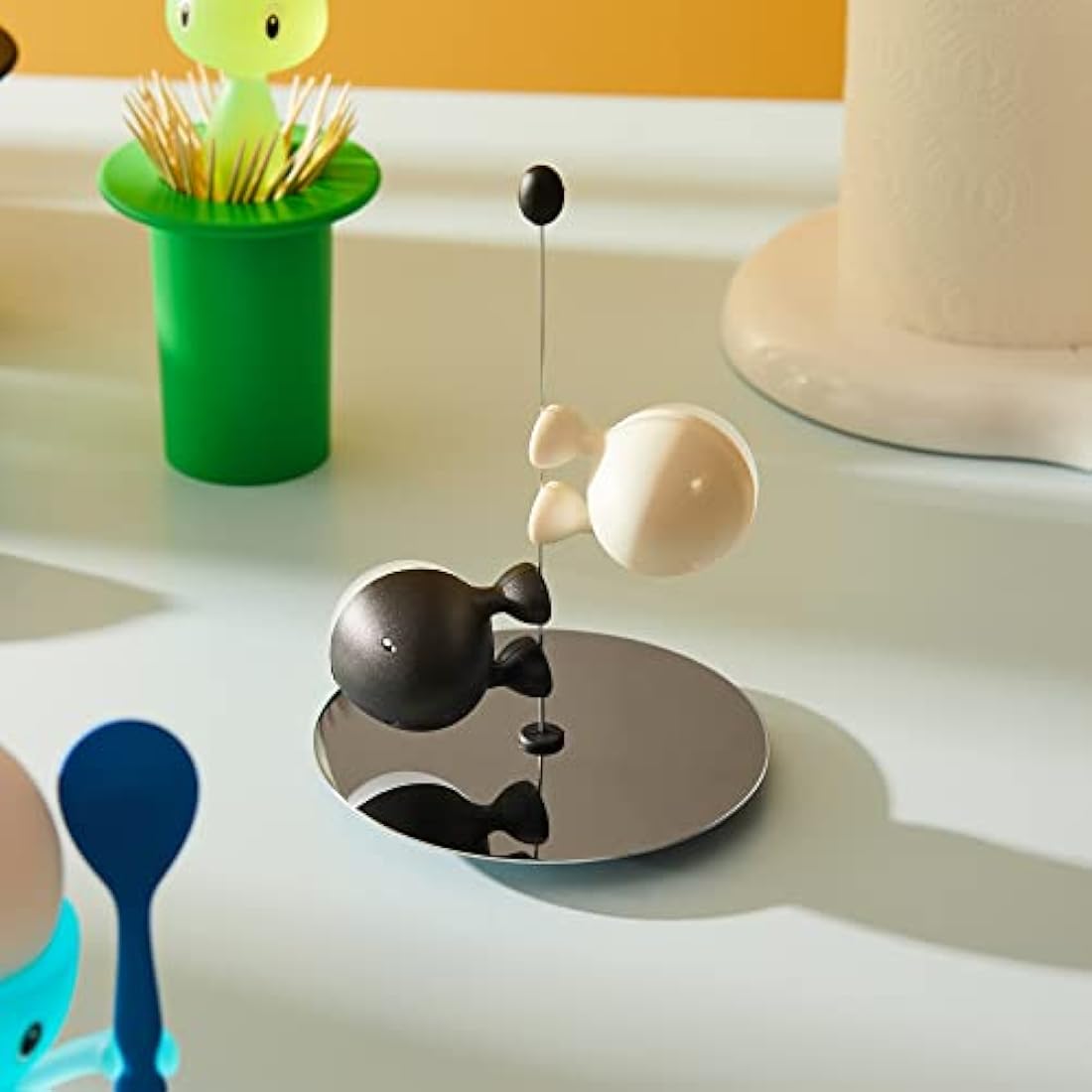 Alessi Lilliput Salt and Pepper Set with Magnetic Base, Black/ White