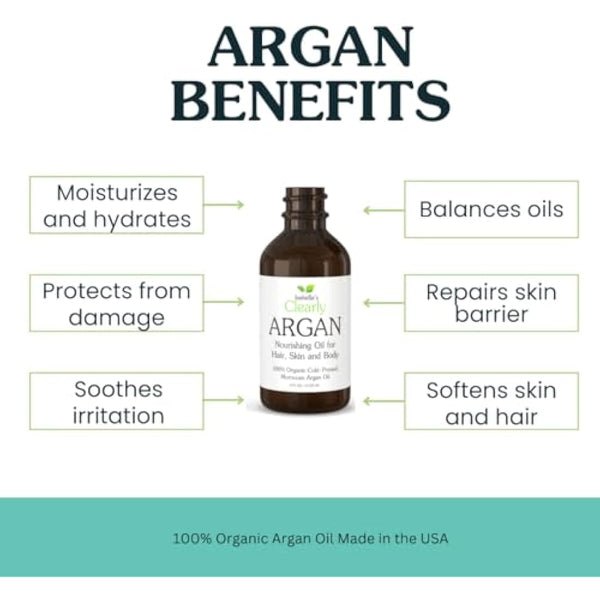 Isabella's Clearly Organic Moroccan Argan Oil for Hair, Skin, Nails | 100% Pure, Cold Pressed, Virgin, Unrefined Oil from Morocco | Eco Glass Bottle (Bulk 120ml)