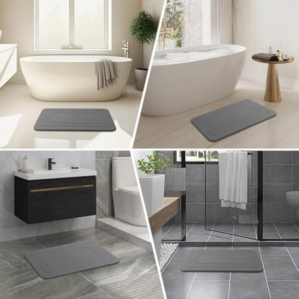 HUMIGA 2 Pack Stone Bath Mat, Diatomaceous Earth Shower Mat, Non-Slip Super Absorbent Quick Drying Bathroom Kitchen Floor Mat (Grey, 24x15)