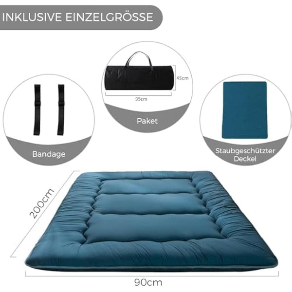 Japanese Floor Mattress Futon Mattress, Thicken Tatami Mat Sleeping Pad Foldable Roll Up Mattress Dormitory Mattress Pad Floor Lounger Pillow Bed (Bluestone, Single)