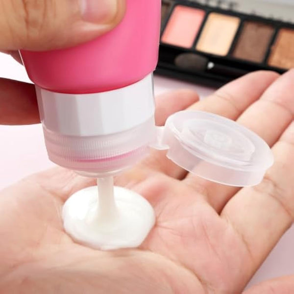 Gemice Portable Travel Bottle, 4 Pack Silicone Travel Containers Set LeakProof Refillable Squeezable for Lotion Liquid Shampoos, Soap and Toiletries (90ml)