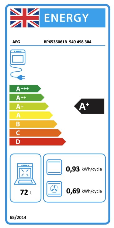 AEG 3000 Series Surroundcook Integrated Oven BEX335011B, 72L Multilevel Cooking, Turbo Grill, Defrost, Led Display, XL Baking Tray, Aqua Clean, Built-in Oven 590x560x550mm, Class A+++ Black