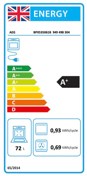 AEG 3000 Series Surroundcook Integrated Oven BEX335011B, 72L Multilevel Cooking, Turbo Grill, Defrost, Led Display, XL Baking Tray, Aqua Clean, Built-in Oven 590x560x550mm, Class A+++ Black