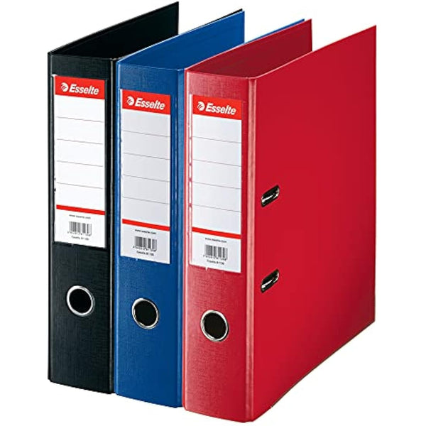 Esselte Group Pack 3 A4 Lever Arch File, 550 sheets Capacity, PP, Plastic Cover, Red, Blue and Black File Folders, 628327
