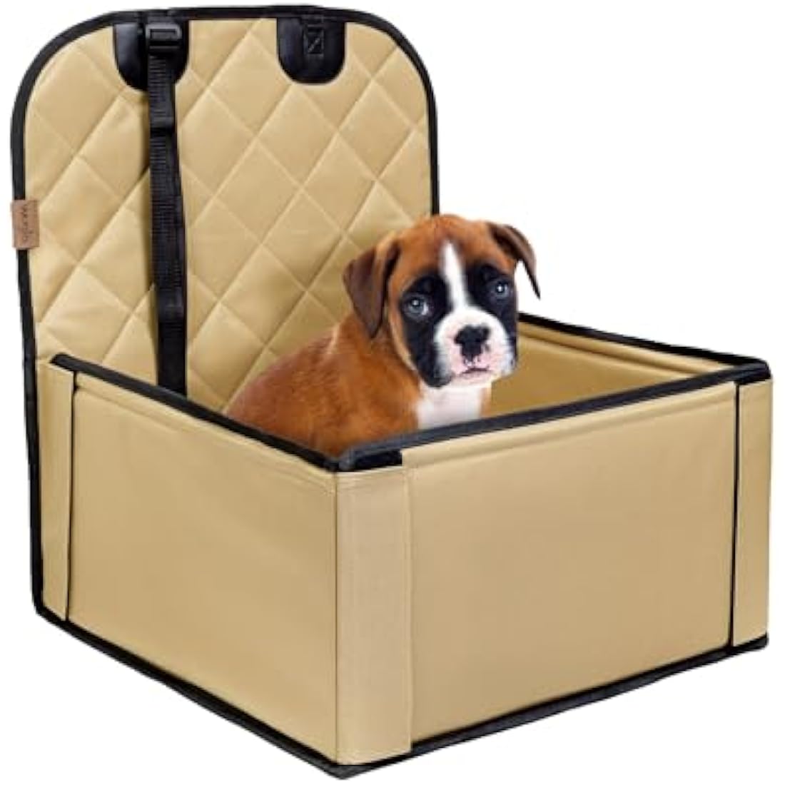 Wuglo Extra Stable Dog Car Seat - Robust Car Dog Seat or Puppy Car Seat for Small to Medium-Sized Dogs - Reinforced Walls and 3 Belts - Waterproof Pet Car Seat for Back and Front Seat (Beige)