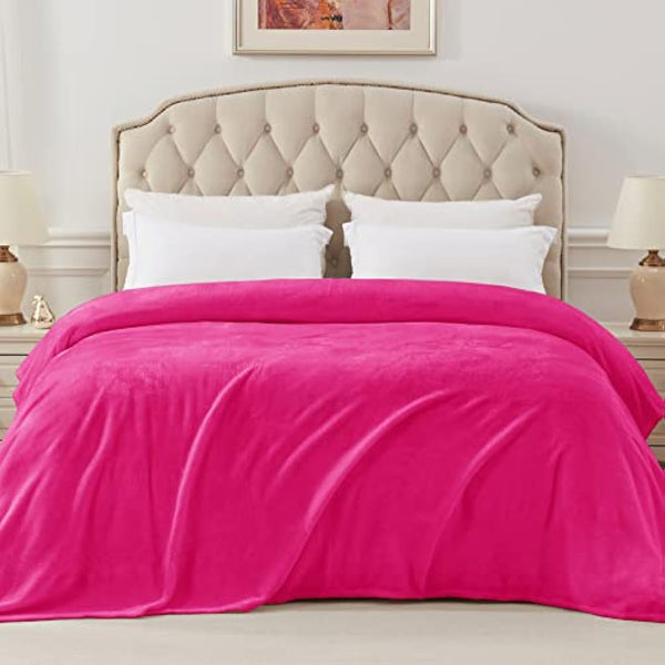 Exclusivo Mezcla Fleece Blanket Double Size for Bed, Super Soft and Warm, All Season Use, Cozy, Plush, Lightweight, 230x168 CM, Hot Pink