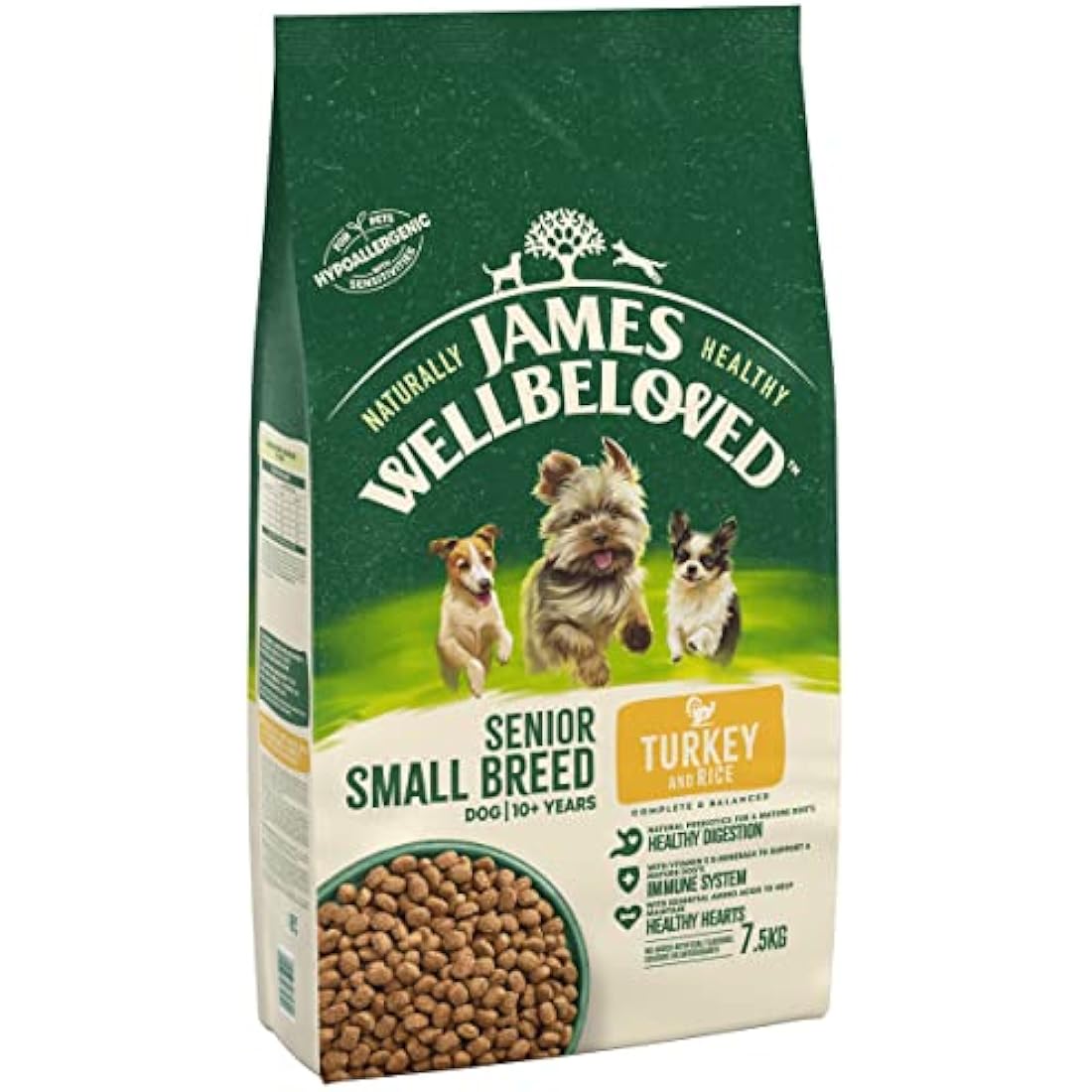 James Wellbeloved Complete Dry Senior Small Breed Dog Food Turkey and Rice, 7.5 kg