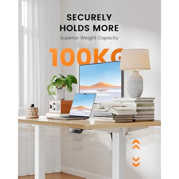 ErGear Electric Standing Desk-140 x 80 cm-100kg Load Capacity Height Adjustable Desk with Advanced Brushless Motor, Quiet Operation, Sturdy Metal Frame