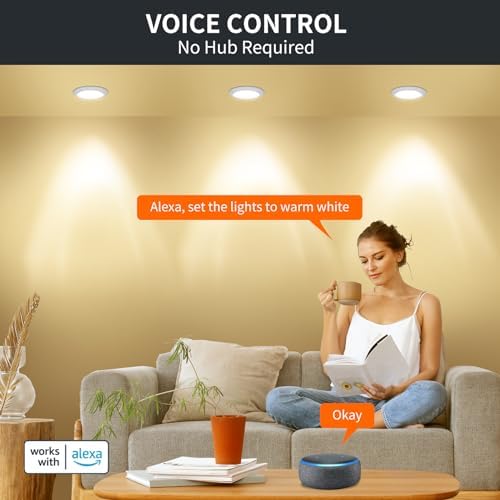 DUSKTEC LED Downlights Ceiling for Alexa, 7W 3in Bluetooth LED Spot Lights, APP & Voice Control Smart Spotlights, Warm White to Daylight Dimmable Recessed Ceiling Lights for Bedroom Kitchen, 6 Pack