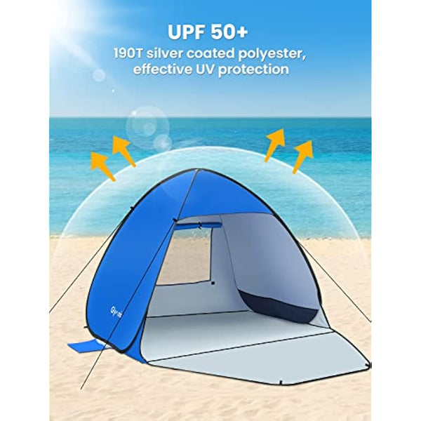 Glymnis Pop Up Beach Tent Small for 1-2 Person/Large for 3-4 Person, UV Protection Beach Sun Shelter with Zipper Porch, Portable Sun Shade Tent for Beach, Garden, Picnic
