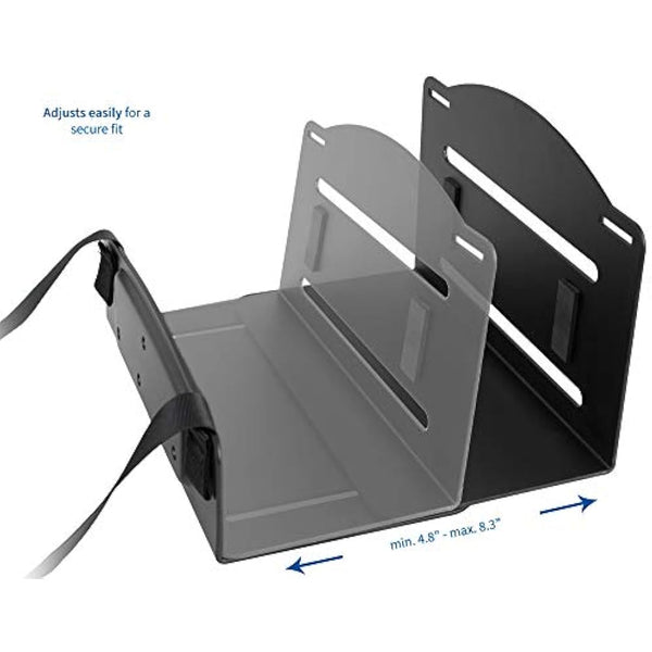 VIVO Universal PC Wall Mount, Adjustable Steel Bracket, Computer Case, Open Frame CPU Strap Holder, Black, MOUNT-PC03V