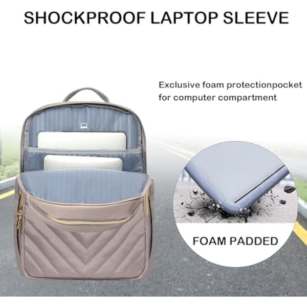 VANKEAN 15.6 Inch Laptop Backpack for Women Work Laptop Bag Fashion with USB Port, Waterproof Purse Backpacks Teacher Nurse Stylish Travel Bags Casual Daypacks for College, Business, Pink