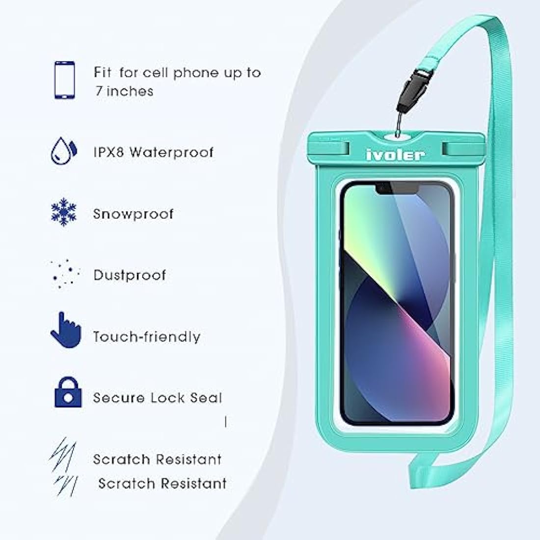 ivoler Waterproof Pouch Bag + Phone Case, Waterproof Case Dry Bag for Beach,Swim,Boating,Kayaking,Hiking,Protect Phone, Camera, Cash, Mp3, Passport, Document From Water, Sand, Snow, Dust - Green