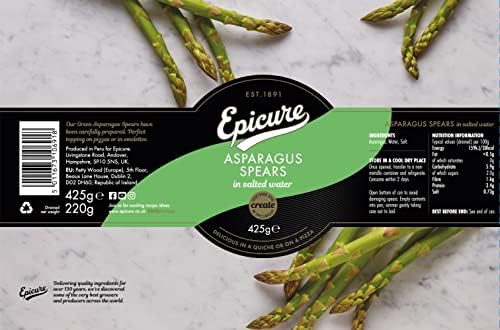Epicure Tinned Green Asparagus Spears in Salted Water, Delicious in a Quiche or on a Pizza, 425 g (Pack of 12)