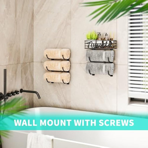 HapiRm Over Door Towel Rack - Towel Storage Rack Wall Mounted with Metal Shelf Basket, 6-Tier Over Door Towel Rail & Bathroom Storage Organiser Towel Holder for Small Bathroom, Camper, Rv