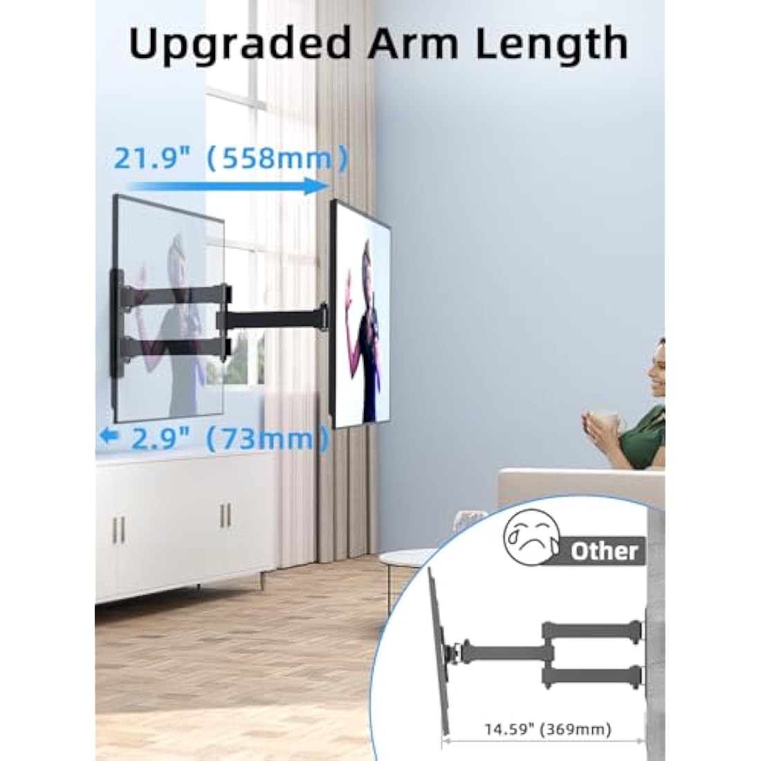 HOME VISION Long Reach TV Wall Bracket for 17-42 Inch Flat/Curved Screen TVs, 360° Rotation 180° Swivel 21.9"/55.6cm Extendable, 33Lbs/15kg Capacity, Max VESA 200x200mm, Monitor Wall Mount