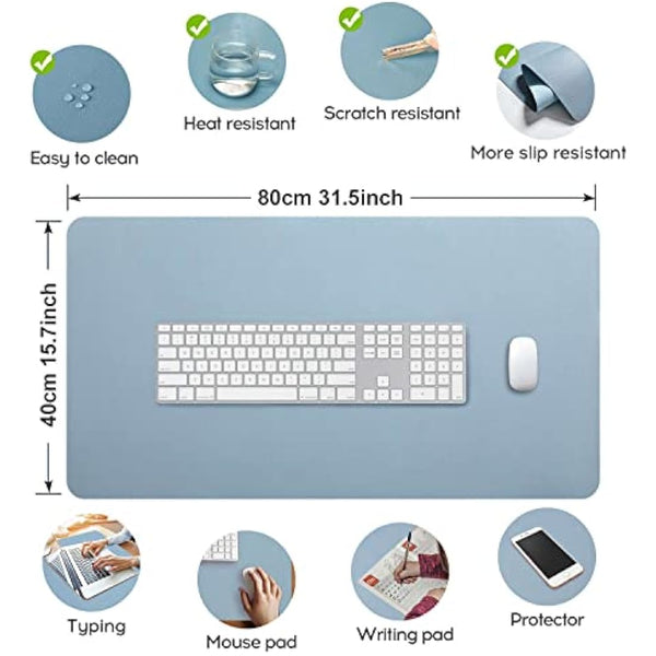 Desk Pad Large, DOBAOJIA 31.5" X 15.7" Multifunctional Laptop Desk Mat PU Leather Mouse Pad Desk Blotter Desk Writing Pad for Office/Home, PU Waterproof +Suede Non-Slip (Greyish Blue)