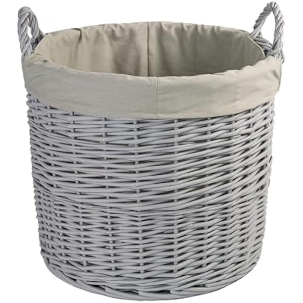 Home Storage Grey Painted Round Wicker Basket Laundry Toys Baby Nursery Collection Box (Medium)