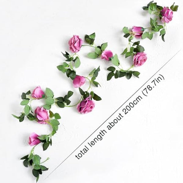 FiveSeasonStuff 2 Fuchsia Artificial Flower Garlands, Silk Rose Vine Leaves Hanging Plant Foliage for Home Wedding Garden Trellis Gazebo Party Wall Decoration 4.4 metres (14.4 feet)