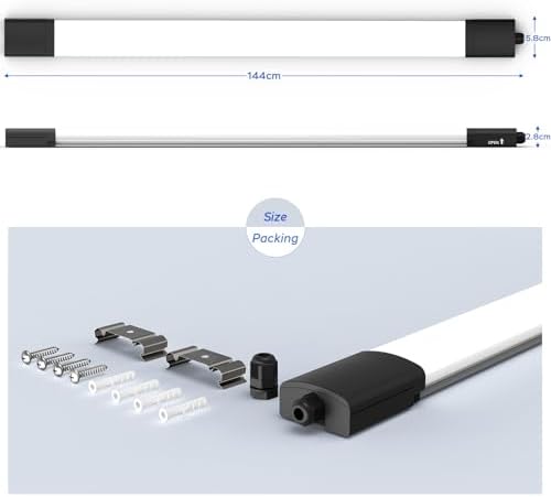 Amdelne LED Batten Light 5FT 150CM, Plug in Linkable Garage Lighting, IP65 Waterproof Ceiling Strip Lights for Shed, Workshop, Office, Kitchen, 45W 6500K Daylight