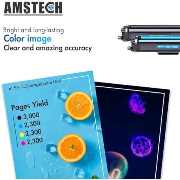 4-Packs Compatible for Brother TN-243CMYK Toner Value Pack TN247 Toner for Brother DCP-L3550CDW DCP-L3510CDW HL-L3230CDW HL-L3210CW MFC-L3750CDW MFC-L3770CDW TN243CMYK TN243BK TN243C TN243Y TN243M