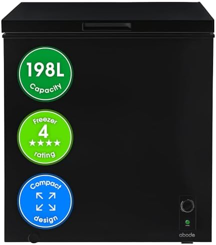 Abode Freestanding Black Chest Freezer 198L with Removable Wire Basket & Counter Balance Lid, Adjustable Thermostat, Suitable for Garages & Outbuildings A198CF0E1B