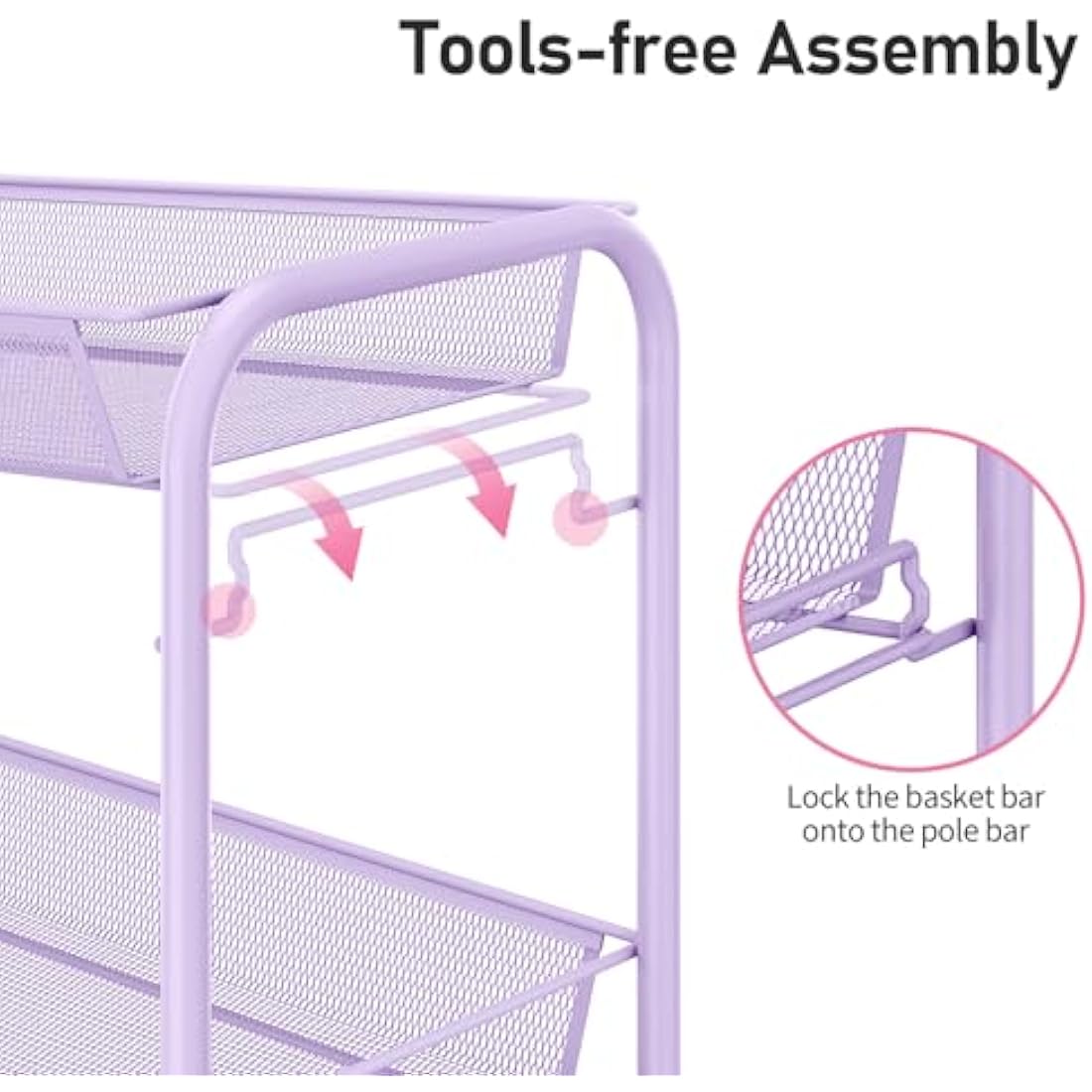APEXCHASER 3-Tier Rolling Cart,Easy Assemble Mobile Storage Trolley On Wheels,Slide Out Utility Cart Shelving Units Kitchen Bathroom Laundry Room