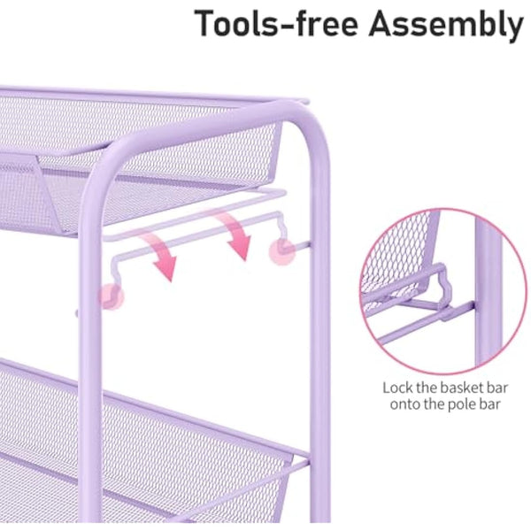APEXCHASER 3-Tier Rolling Cart,Easy Assemble Mobile Storage Trolley On Wheels,Slide Out Utility Cart Shelving Units Kitchen Bathroom Laundry Room