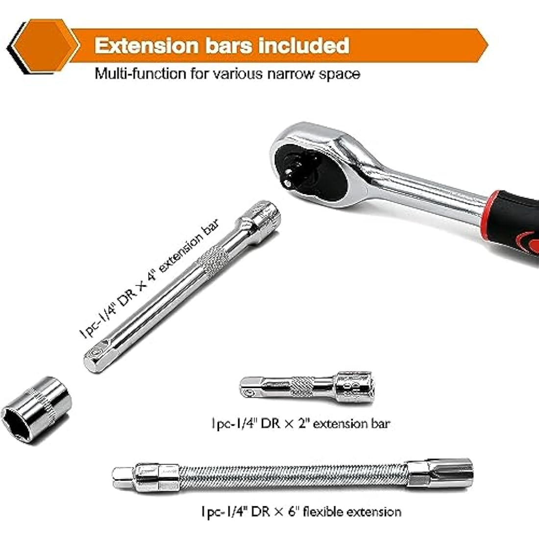 46Pcs Socket Sett - 1/4 inch Drive Socket Ratchet Wrench Set, with Bit Socket Set Metric and Extension Bar for Auto Repair and Home Maintenance, with Storage Case