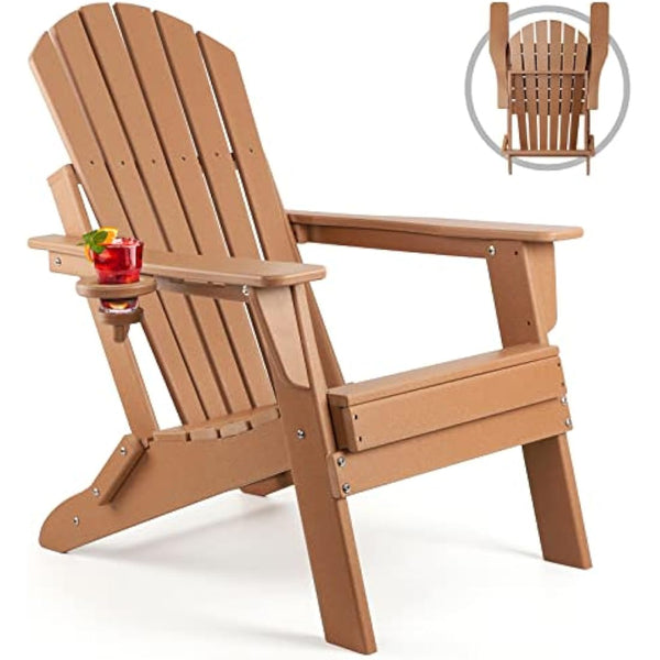 FUNBERRY Folding Adirondack Chair, Fire Pit Chairs, Plastic Adirondack Chairs Weather Resistant with Cup Holder, Composite Adirondack Chairs