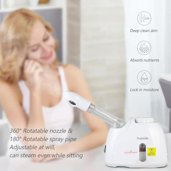 Facial Steamer Professional Spa Home Facial Steamer Sauna Pores Cleanse Warm Mist Moisturizing Beauty Instrument with Aromatherapy Design (White 80ml)