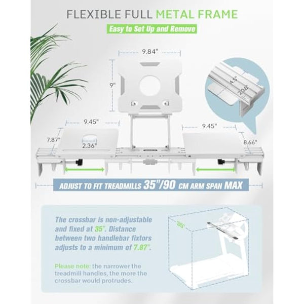 INMAKER Treadmill Desk Attachment, Universal Desk for Treadmill Adjustble Height Width, Aluminum Treadmill Laptop Holder White