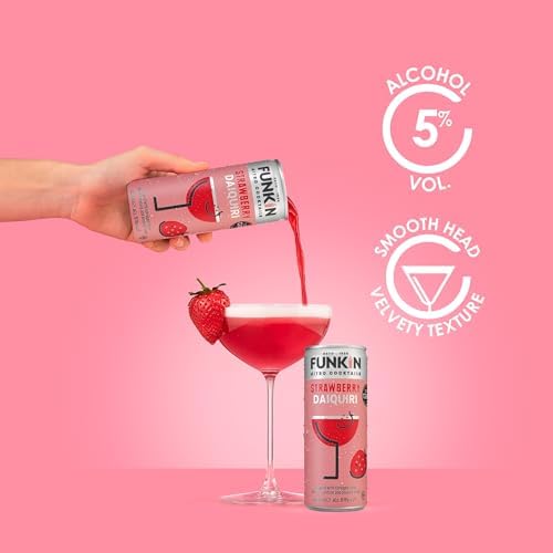 Funkin Strawberry Daiquiri Pre-Mixed Cocktail Cans 200 ml (Case of 12) | Premium Ready to Drink Cocktails - Bar Quality Drinks Made with Real Fruit and Nitro Infused
