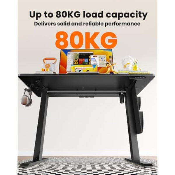 ErGear Standing Desk 120x60cm, Supports Up to 80KG Height Adjustable Electric Standing Desk with Storage Bag,Sit Stand Adjustable Desk with Backpack Hook and Memory Smart Pannel for Home Office