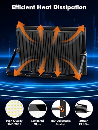 Floodlight Outdoor 2 Pack, 100W 10000LM LED Flood Lights, 6500K Cold White Outside Light, IP66 Waterproof Security Light for Yard, Garden, Garage, Patio, Warehouse