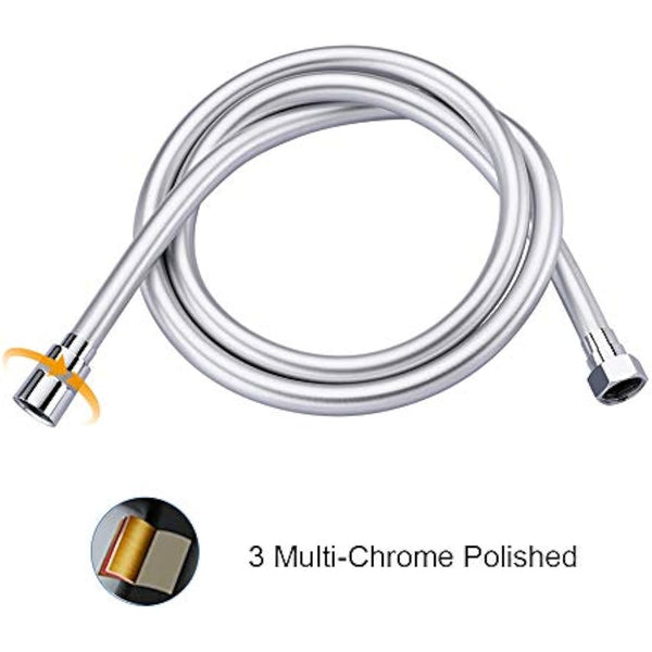 GRIFEMA Smooth Shower Hose 1.5m / 59 Inch – Flexible PVC Shower Hose, Anti-Kink & Leakproof, Universal G1/2" Fit, Durable Replacement Hose with Brass Connectors & Washers - Silver