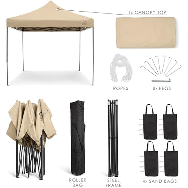 All Seasons Gazebos 3x3m Heavy Duty Fully Waterproof Pop up Gazebo With Accessory Pack - Beige